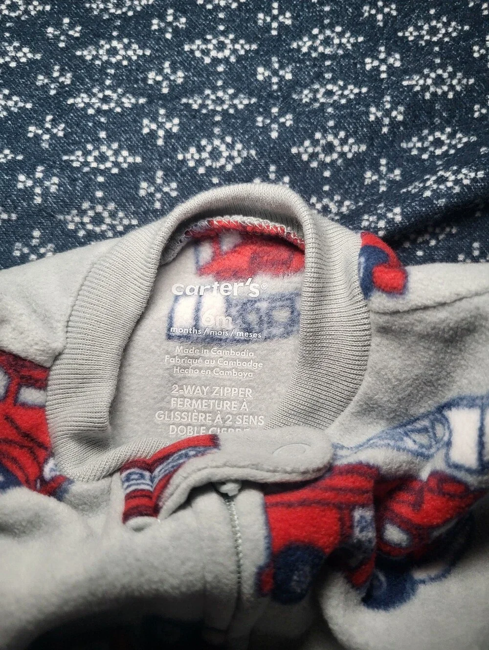 Carter's Cream Footed One-Piece with Red Fire Truck Print
